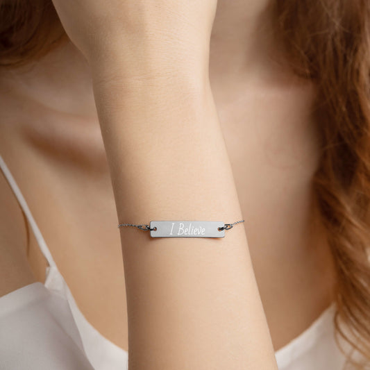I Believe - Engraved Silver Bar Chain Bracelet